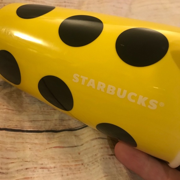 STARBUCKS Yellow Black Polka Dot Ceramic Tumbler - Picture 5 of 15